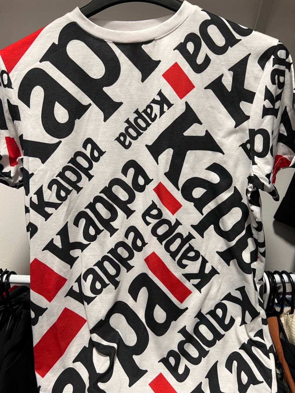 Kappa Allover Logo Tee in White, Black & Red